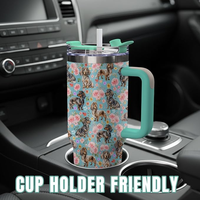 Yogusut Dachshund Gifts for Women, 40oz Stainless Steel Insulated Tumbler Travel Mug Cup with Handle Straw, Gifts for Dog Mom Dog Lover