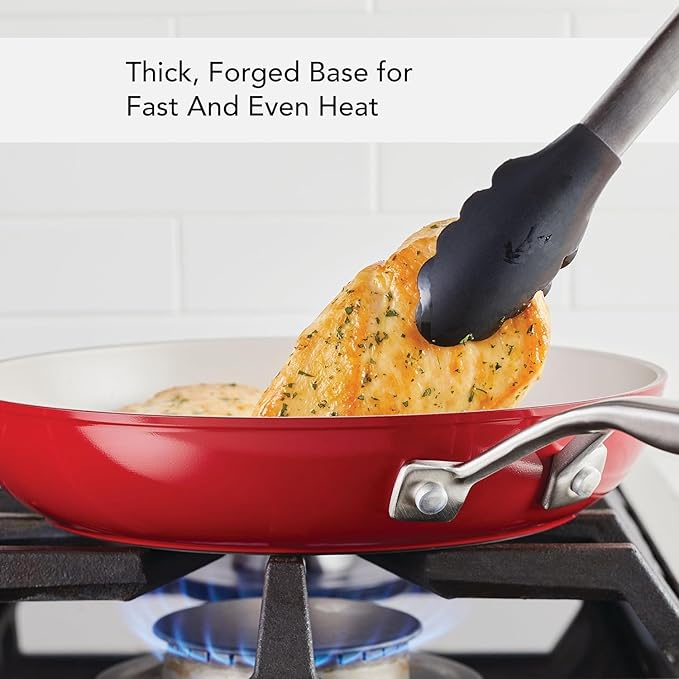 KitchenAid Hard Anodized Ceramic 9-Piece Nonstick Cookware Set ??Includes Fry Pans, Saucepan, Stockpot, Durable, Even Heating, Oven Safe to 500째F, Empire Red