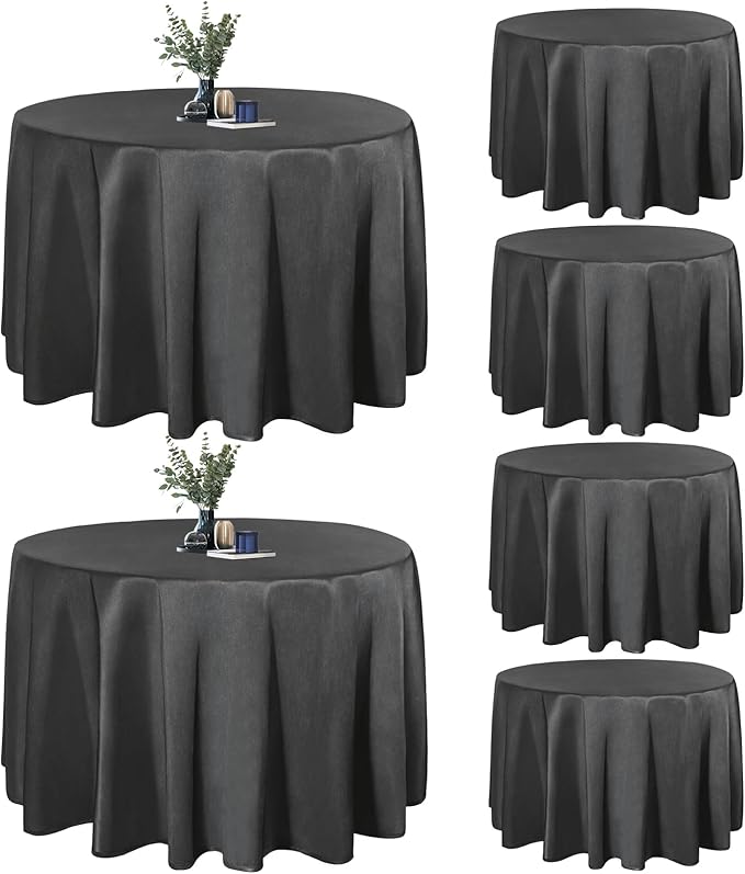 Easy-Going 6 Pack Black Tablecloths 120 Inch-Round for 8 Ft Round Table, Washable Polyester Waterproof Stain Resistant Table Cloth, Decorative Table Cover for Kitchen, Dining Tables, Events