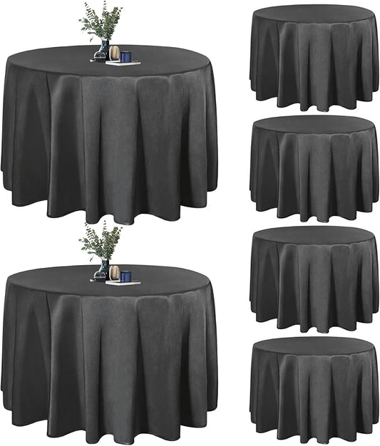 Easy-Going 6 Pack Black Tablecloths 120 Inch-Round for 8 Ft Round Table, Washable Polyester Waterproof Stain Resistant Table Cloth, Decorative Table Cover for Kitchen, Dining Tables, Events
