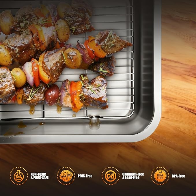 Stainless Steel Turkey Roasting Pan with Rack & Handles, Heavy Duty Food-Safe Turkey Pan Dishwasher Safe, Perfect for Cooking Turkey and Steak for Thanksgiving and Christmas (Standard)