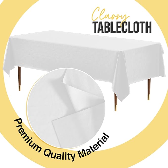 Exquisite 66% Thicker Premium Plastic Table Cloth Rectangle Table Cover 0.5 Mil 24 Pack White Table Cloth 54 Inch x 108 Inch Disposable Tablecloth Won't Tear Easily Like Cheap Thin Brands