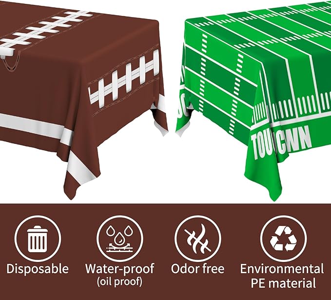 Gatherfun Football Party Decorations Disposable Tablecloth Plastic Touchdown Table Cover for Birthday Football Party Games Decoration 54 X 108Inch竊? Pack