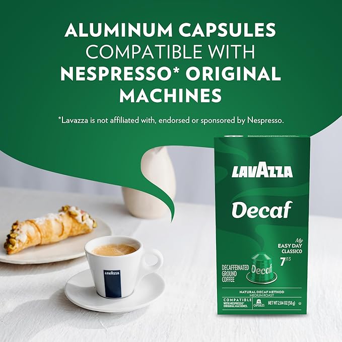Lavazza Espresso Maestro Decaf (DEK) Aluminum Capsules Compatible with Nespresso* Original Machines, Medium Espresso Roast, Arabica and Robusta Blend (60 Capsules) - Packaging May Vary