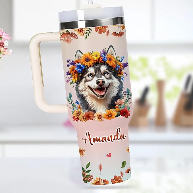 AGGLOMEKC Personalized Cute Wolf Cup - Mother's Day Birthday Gift For Animal Lovers - Just A Girl Who Loves Wolf Tumbler 40oz With Custom Name - Pet Lover Gifts For Women, Her