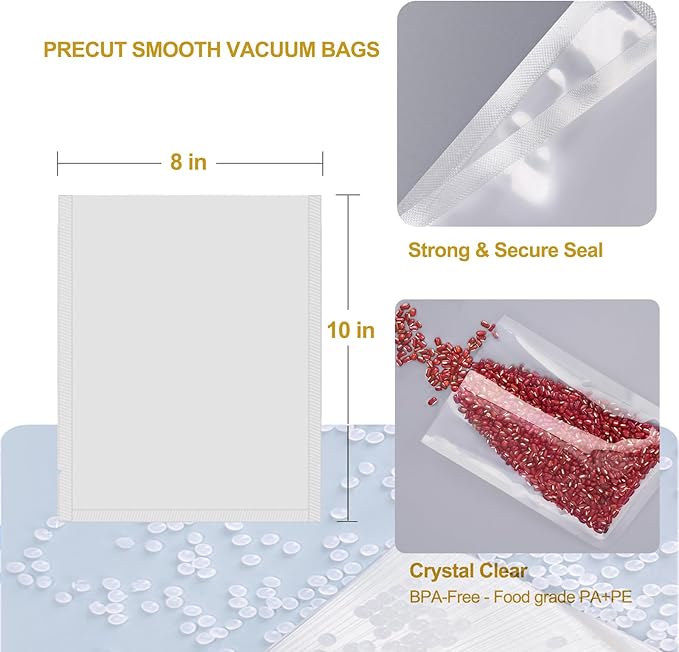 MAGIC SEAL Chamber Vacuum Sealer Bags for Food ??8 x 10 Inch 200 Count Pre-Cut Vacuum Chamber Pouches for Storage, Meal Prep and Sous Vide, BPA-Free Heavy Duty Smooth Bags