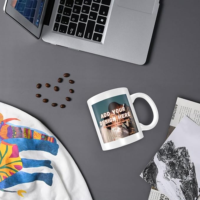 Customizable Mugs and Coffee Cups with Various Creative Designs Customize Your Photos Images Texts Partial or Full-Size Printing (Partial, White)