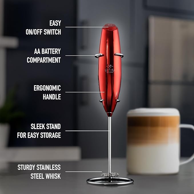 Zulay Kitchen Executive Series Luxury Gift Milk Frother ??Handheld Electric Foam Maker for Coffee, Lattes & Hot Chocolate ??Deluxe Finish, Great Fir for Coffee Lovers (Cardinal Red)