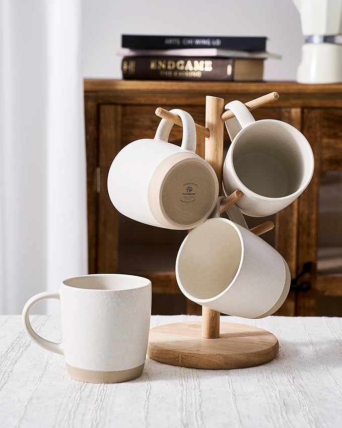 famiware Coffee Mugs Set of 6, Milkyway 13 oz Mug Set, Ceramic Cup Set with Handle for Coffee, Tea, Cocoa, Milk, Matte White