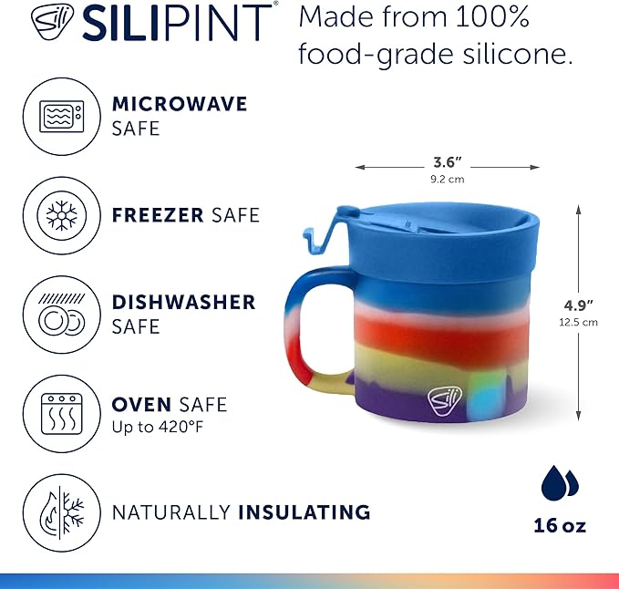 Silipint 16oz Silicone Coffee Mug Tumbler Flip Lid Unbreakable Dishwasher Safe Microwave Oven & Freezer Compatible ??Non-Toxic Reusable Cup for Hot Coffee Tea or Drinks Pack of 4 Drippy