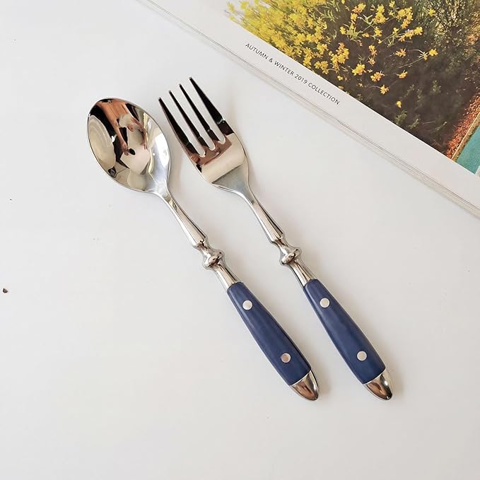 Retro Blue 20-Piece Silverware Set, 304 Riveted Stainless Steel Cutlery Set, Vintage Flatware Set with Blue Bakelite Handle, Dishwasher Safe| Service for 4