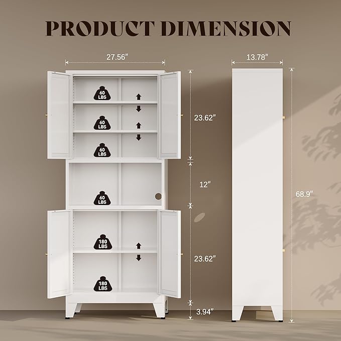69"H Kitchen Pantry Cabinet with Countertop and Microwave Shelf,Metal Microwave Stand Cabinet with Storage竊똚hite Farmhouse Food Storage cabinet,Tall Freestanding Pantry Cabinets for Dining Room