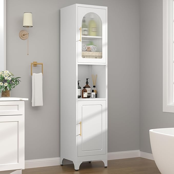 Tall Bathroom Storage Cabinet,Freestanding Storage Cabinet with Doors and Shelves,Slim Bathroom Cabinets,Small Cabinets for Living Room
