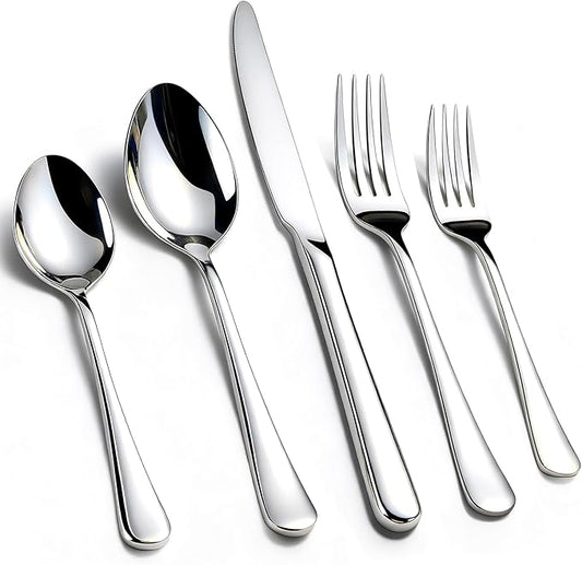 KIKCOIN 60 Pack Silverware Set for 12, Heavy Duty Stainless Steel Flatware Set, Mirror Polished Forks and Spoons Knife Set, Dishwasher Safe Cutlery Utensils Set for Home Kitchen Restaurant Wedding
