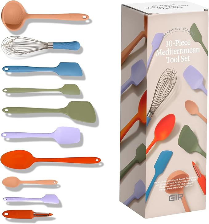GIR: Get It Right 10-Piece Silicone Ultimate Kitchen Utensil Set ??Spatulas, Ladle, Flip, Spoons, Whisk, Peeler & Spoonula ??Nonstick, Non-Toxic, Heat-Resistant ??Mediterranean