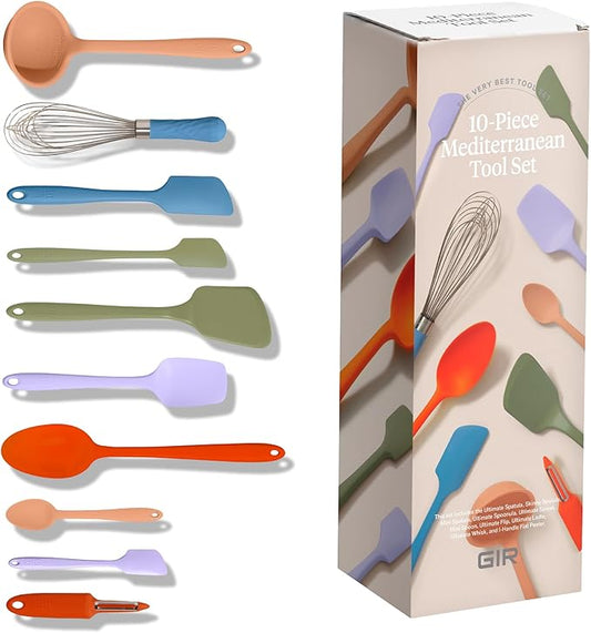 GIR: Get It Right 10-Piece Silicone Ultimate Kitchen Utensil Set ??Spatulas, Ladle, Flip, Spoons, Whisk, Peeler & Spoonula ??Nonstick, Non-Toxic, Heat-Resistant ??Mediterranean