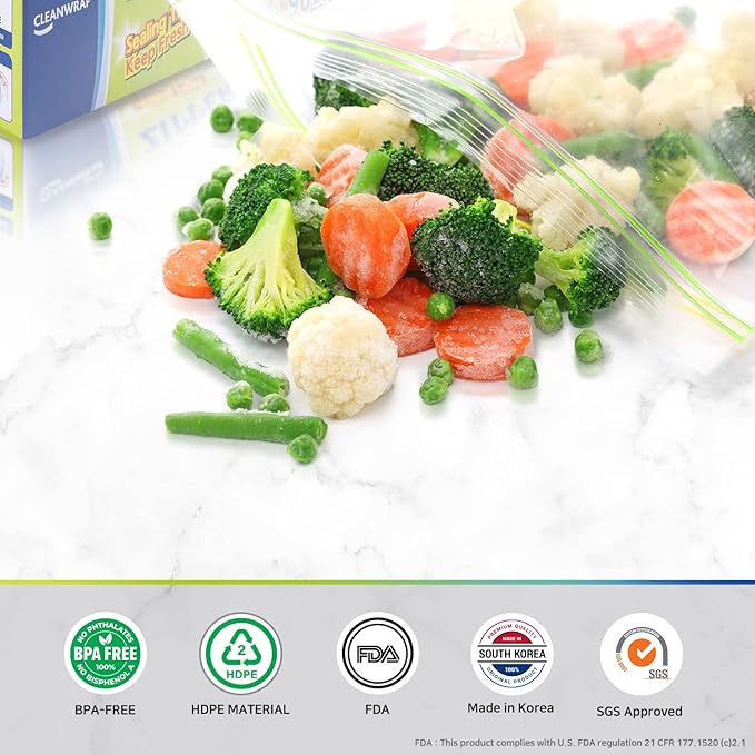 Clean Zipper Bag Medium 90 Bags, LDPE, BPA FREE, Food Storage Bags, Freezer Bags