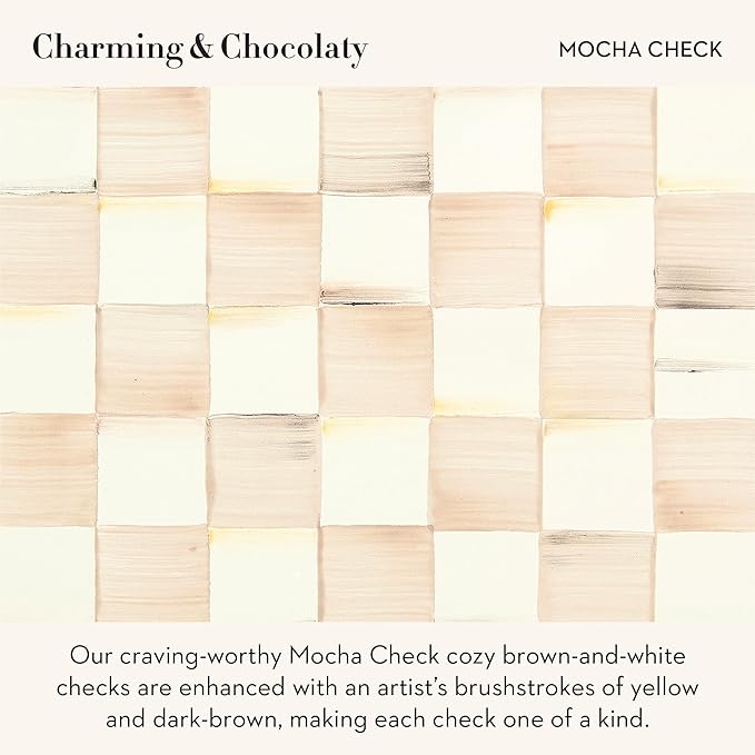 MACKENZIE-CHILDS Enamel Salad and Dessert Plate, Small Plate for a Dessert or Appetizer Dish, 8 Inches, Brown-and-White Mocha Check