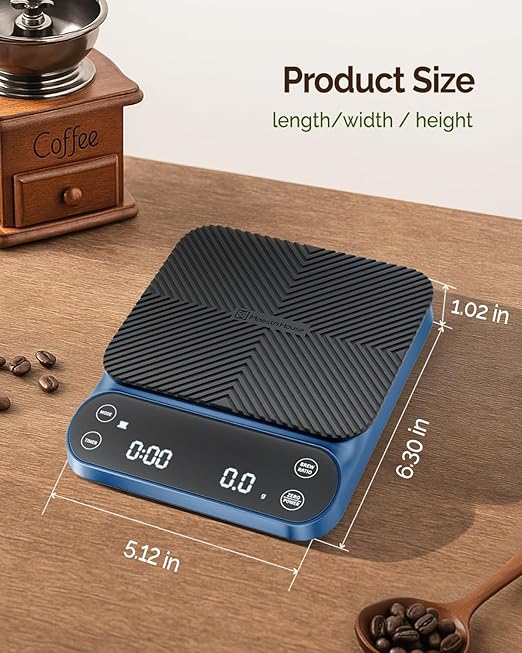 Maestri House S3 Coffee Scale with Timer, 3kg/0.1g Rechargeable Digital Scale, 3 Brew Modes, Adjustable Ratios & Flow Rate Display, Barista-Grade for Pour-Over, Espresso, French Press ??Blue