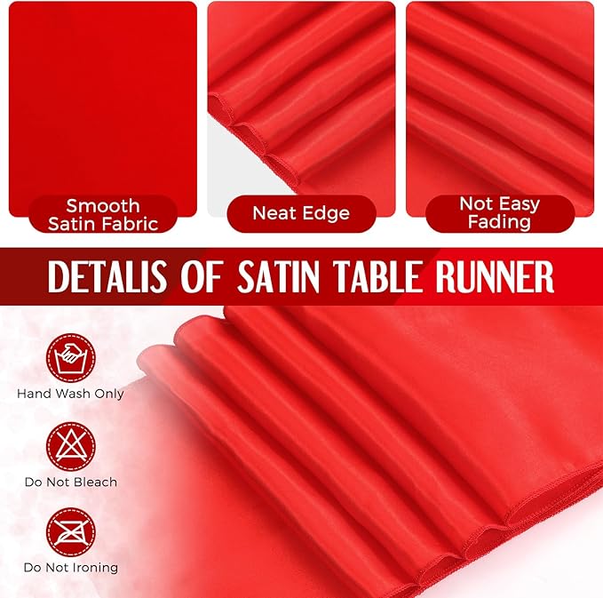 Tudomro 16 Pcs White and Red Disposable Plastic Tablecloths and Satin Table Runner Set 54x108 Inch Tablecloth 12x108 Inch Table Runners for New Year Wedding Birthday Baby Shower Graduation