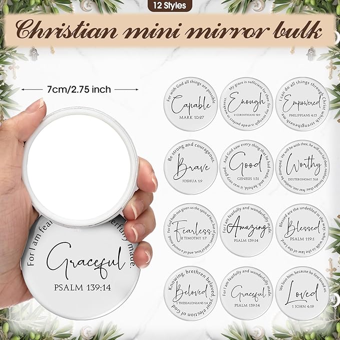 36 Pcs Inspirational Christian Gift for Women Bulk 13 oz Ceramics Bible Verse Coffee Mugs Religious Makeup Bags Compact Mirrors Church Gift for Mom Wife Godmother Teacher(White)