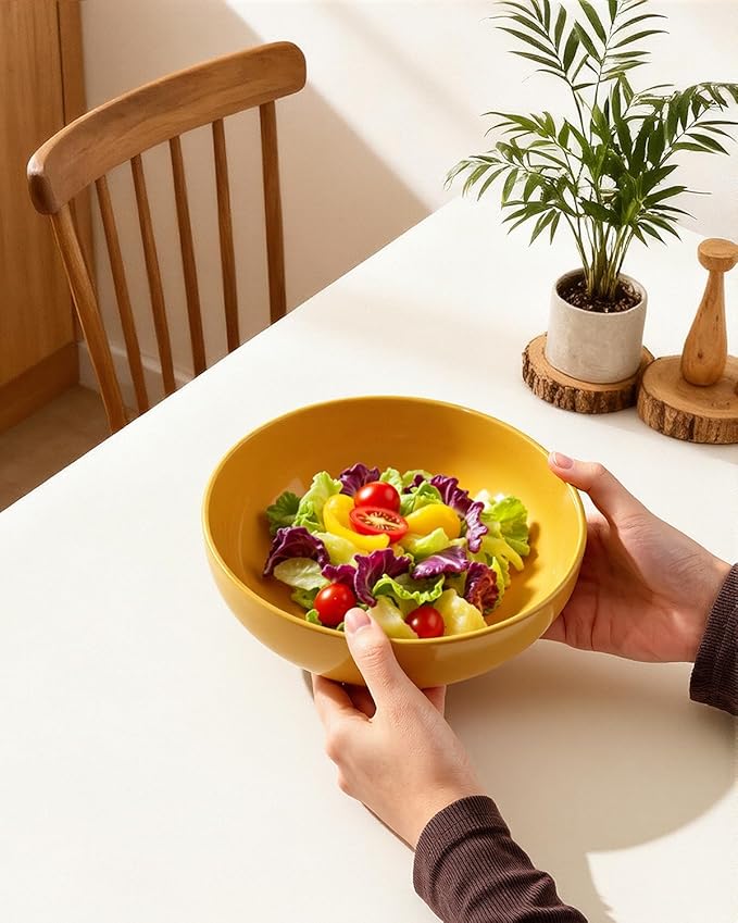 Pasta Bowls Set of 8, 34oz Speckled Ceramic Bowls Set for Serving Salad, Pasta, Soup, Dinner, 8" Wide and Deep Bowls, Dishwasher & Microwave Safe, Matte Terracotta Base (Ginger Yellow)