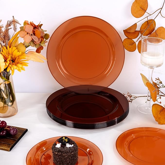 I00000 200 Pcs Clear Brown Plastic Plates - Elegant Disposable Plastic Party Plates Include 100 Dinner Plate 10?쇺?and 100 Dessert Plate 7?쇺?Perfect for Birthday, Party & Wedding