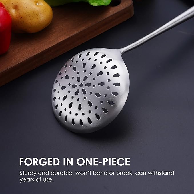 17??Wok Spatula and Ladle, Skimmer Spoon - 304 Stainless Steel Wok Tools Set, 3-Pieces Extra Long Handle Cooking Tools, All Metal Wok Utensils and Wok Accessories for Cast Iron/Carbon Steel Wok