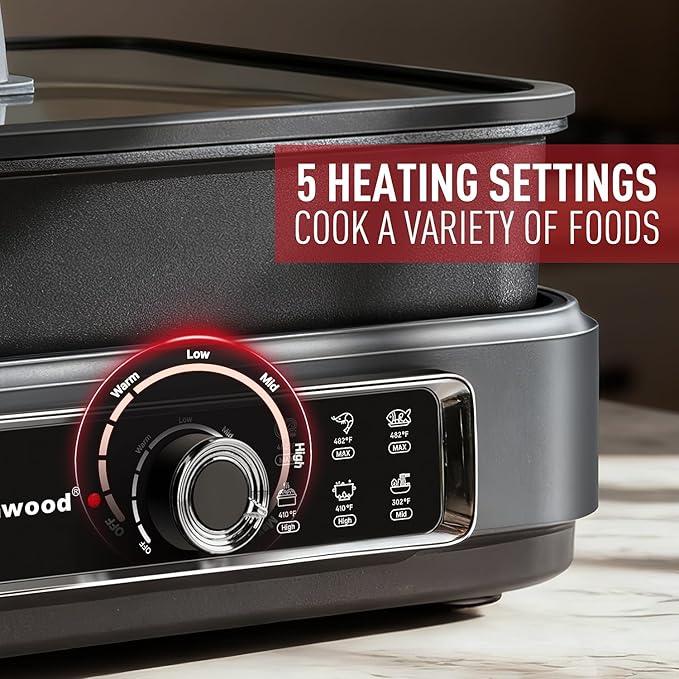 Slow Cooker, Techwood Electric Skillet 7.5-Quart Extra-large Capacity Multi-Cooker with 5-Level Heat Settings, Come with Non-stick Skillet Pan & Cooking Pot, Dishwasher Safe, Black