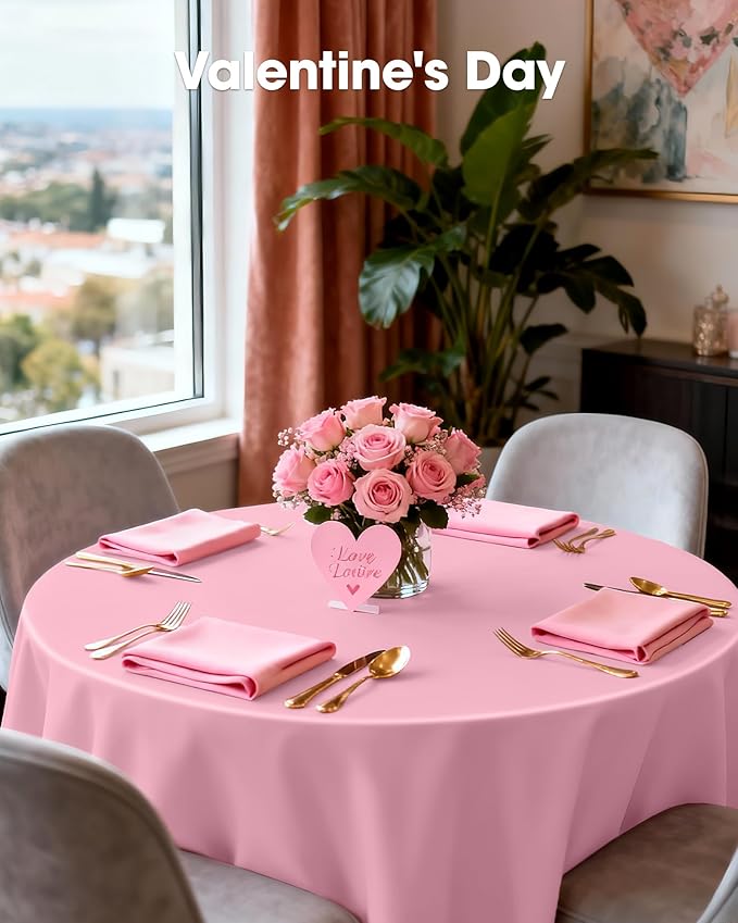 Pureegg Plastic Table Cloth Disposable 12 Pack, 84'' Round Table Cloths, Easter Party, Valentines, Mothers Day Decorations, Tablecloths, Round, Pastel Plastic Cover, Leakproof & Sturdy, Pink