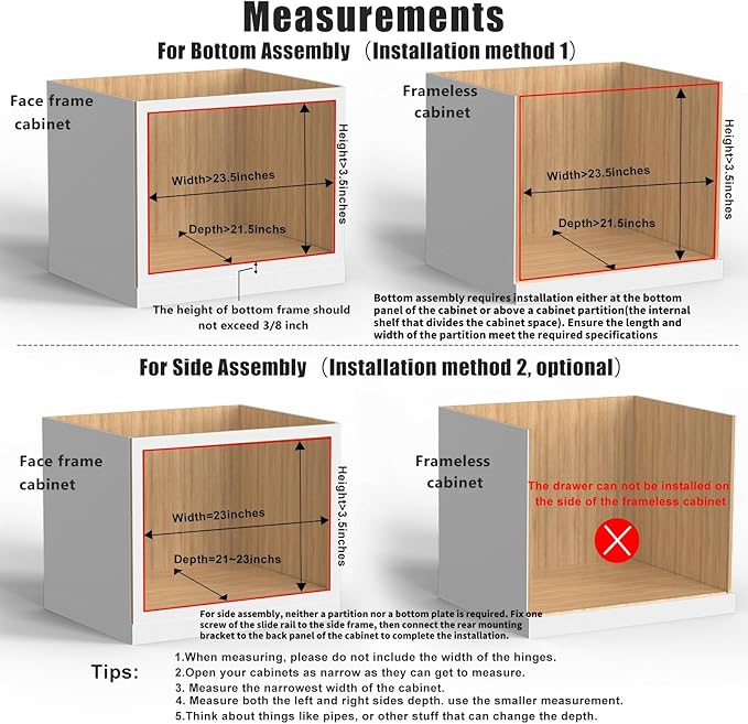 23?쓂 x 21?쒭 x 3?쒱 Soft Close Slide Out Wood Drawer Organizer for Kitchen, Bottom and Side Assembly (Cabinet Opening>23.5 inches for Bottom Assembly, Opening= 23 inches for Side Assembly)