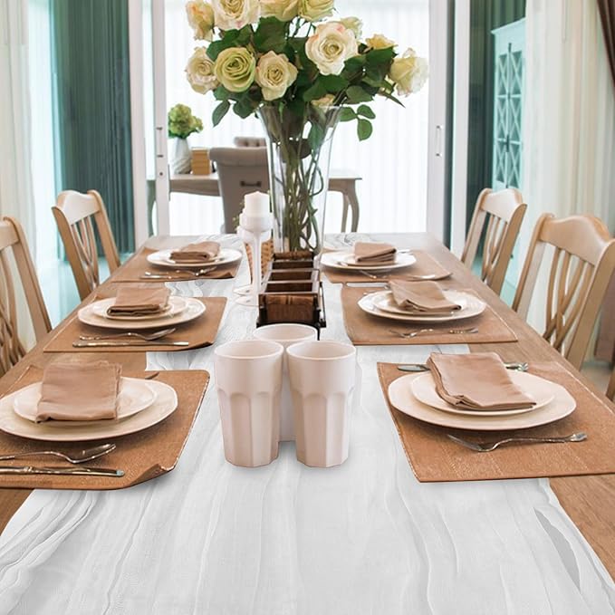 2 Pieces Cheesecloth Table Runner 35 x 118 inch Boho Gauze Table Runner Rustic Wedding Cheese Cloth Decor for Wedding Bridal Baby Shower Birthday Party St. Patrick's Day Table Decorations