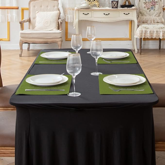 Rinpon Cloth Placemats Set of 8, Linen Type Fabric Placemats Machine Washable Heat Resistant Placemats Wrinkle Free Thick Polyester Kitchen Place Mats for Dining Table (Green)
