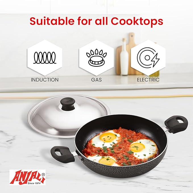 ANJALI Wok Set ??3pc Nonstick Deep Woks with Stainless Steel Lids (2.1 qt, 2.6 qt, 3.4 qt) | Diamond-Infused Coating | For Stir-Fry, Curries & Deep Frying | Dishwasher Safe