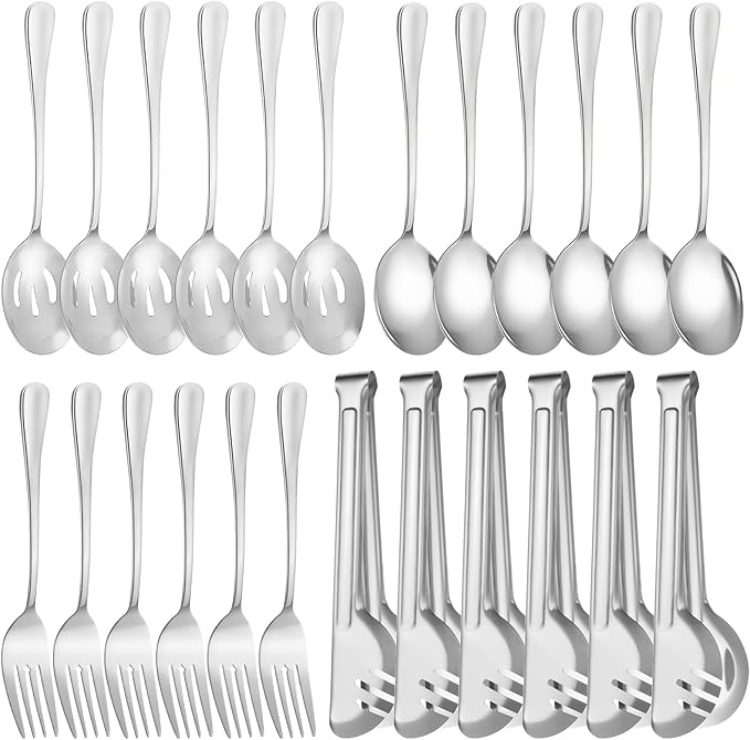24pcs Serving Utensils Set, Large Stainless Steel Serving Utensils - Durable for Buffets, Dinner Parties, Weddings and Restaurants (Silver)