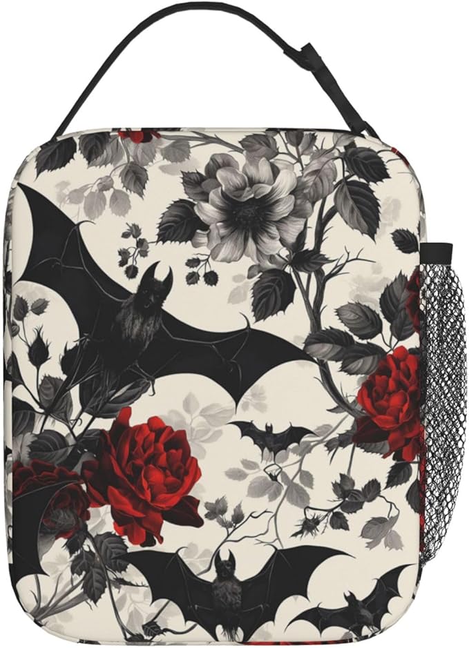 VANZEV Goth Lunch Box for Adults Women Girls Boys Kids Floral Lunch Box Insulated Cooler Reusable Lunch Bag Container Gifts for Work Office Picnic Travel School
