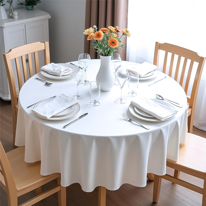 sancua White Round Tablecloths 70 Inch, 6 Pack - Circle Fabric Cloth Table Cloths for Wedding Party Banquet Birthday, Washable Polyester Table Cover (Fit 20-58 Inch Tables)