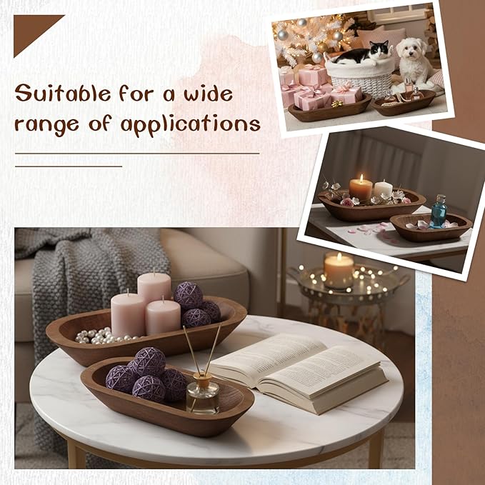 Nuogo 10 Pack Wooden Dough Bowls Bulk Rustic Dough Bowls for Wedding DIY Candle Home Crafts Making Farmhouse Fruits Supplies Decoration (12.5/8.5 Inches,Brown)