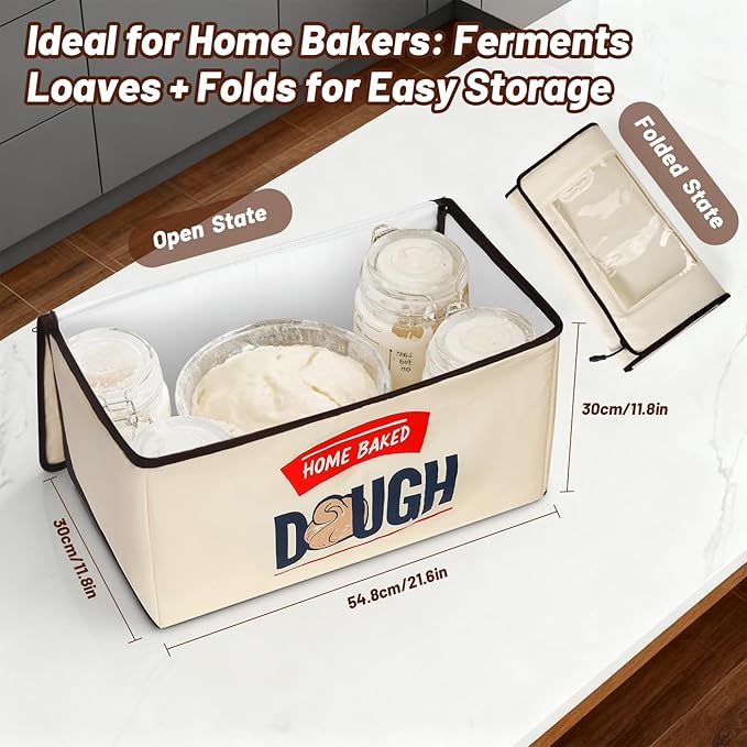 Upgraded Folding Bread Proofing Box with 3-Sided Heating, Built-in NTC Sensor & Precise 68-104째F Temp Control, 48H Timer, Metal Rack ?밊amily-Size Dough Proofer for 2 Loaves, Sourdough & Pizza