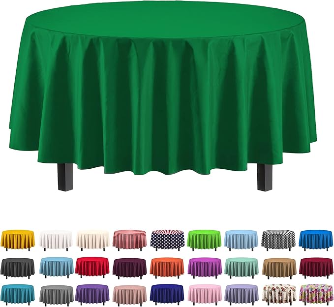 Party Solids 6-Pack Premium Plastic Tablecloth 84in. Round Plastic Table Cover - Emerald Green