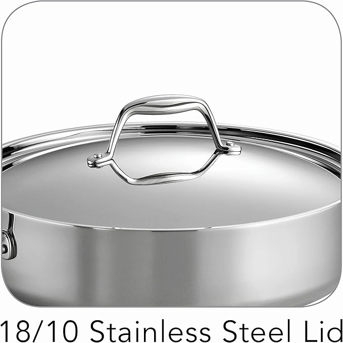 Tramontina Signature Tri-Ply Clad Stainless Steel 6-Quart Saute Pan with Lid, Induction-Ready Cooking Pan, Dishwasher-Safe, NSF-Certified, Made in Brazil