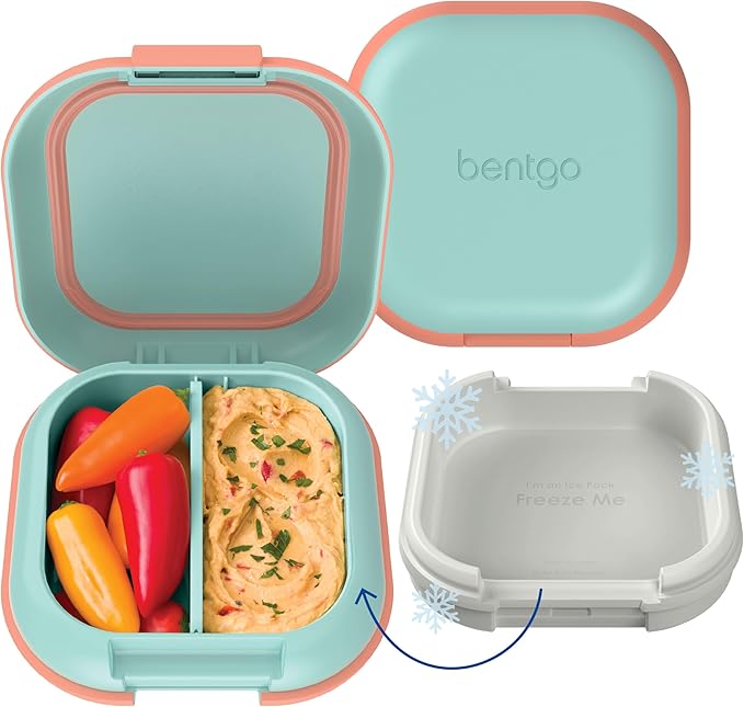 Bentgo Chill Mini Leak-Proof Lunch Box ??Built-In Ice Pack Keeps Food Cold, 2.7-Cup Capacity for Snacks or Sandwich, 3 or 4 Compartments, PFAS & BPA-Free, Ideal for Adults & Kids 3+ (Seaside Papaya)