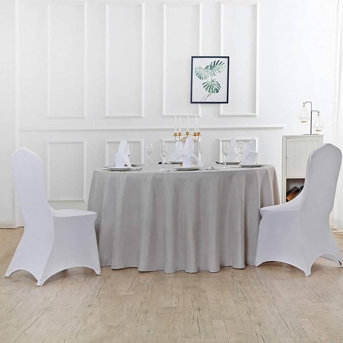Cupuamon 120 inch Round Tablecloth Washable Polyester Table Cloth Decorative Table Cover for Wedding Party Dining Banquet（120 inch,Silver）