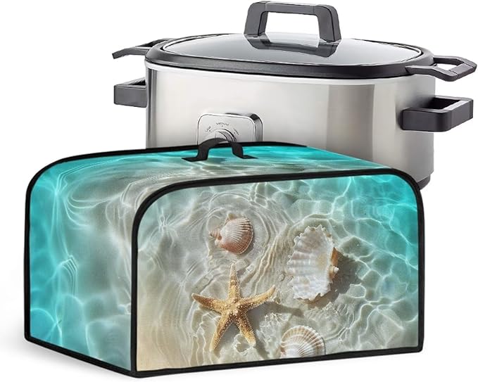Beach Starfish Conch Protective Cover for Slow Cooker Oval Universal for 6-8 Quart Oval Slow Cooker Washable Appliance Covers Anti-Stain Anti-Static Countertop Decorations
