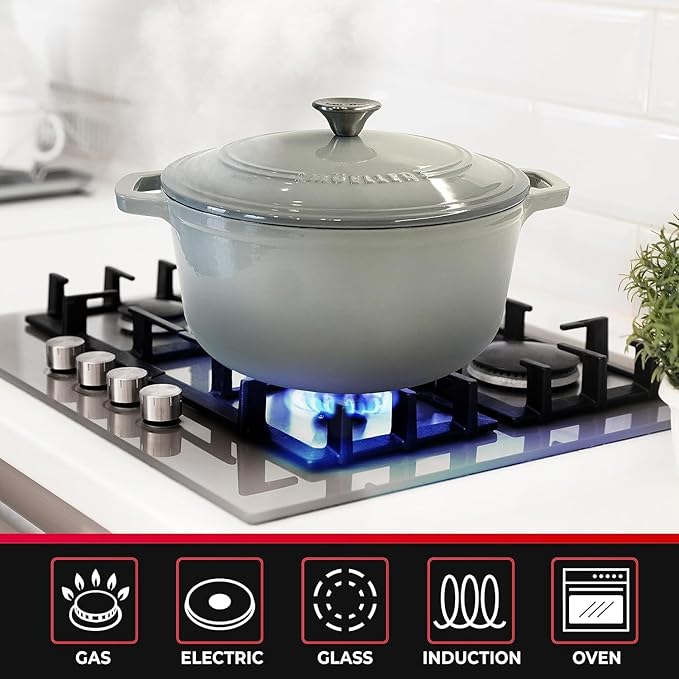 MUELLER HOME 4.5 QT Enameled Cast Iron Dutch Oven, Heavy-Duty Casserole Dish and Braiser Pan with Lid and Stainless Knob, Oven-Safe up to 500째 F & Across All Cooktops, Grey