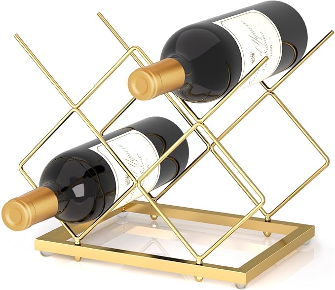 Urban Deco Gold Wine Rack Small Countertop for Cabinets ??5 Wine Holder Countertop Stylish and Compact Small Wine Racks
