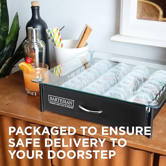 Bartesian Cocktail Capsule Storage Drawer Organizer - Stylish Mixology Cocktails Drink Mixer Holder Dispenser - Home Bar Accessories for Cocktail Maker Machine - Holds Up to 36 Bartesian Capsules