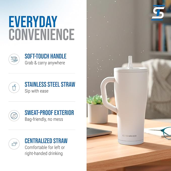 Ice Shaker 32 oz Tumbler with Handle and Straw | 32oz Sandy Beach | Cold for 30+ Hours | 2-in-1 Tumbler Shaker Bottle | Odor-Free 32 ounce Bottle for Water, Protein Shakes, Smoothies, Cocktails