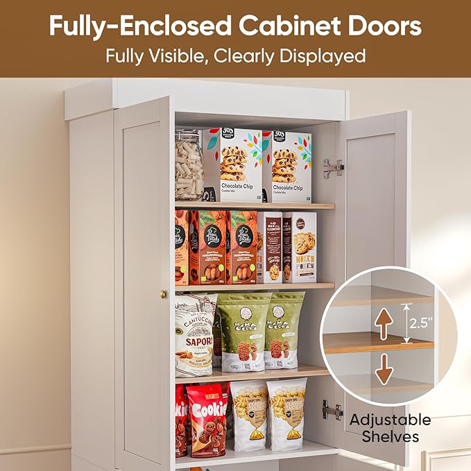 70.8" Tall Farmhouse Kitchen Pantry Cabinet with Glass Doors, Modular Wooden Storage Cabinet with 6-Tier Adjustable Shelves, Hutch for Kitchen or Living Room, Set of 3, White