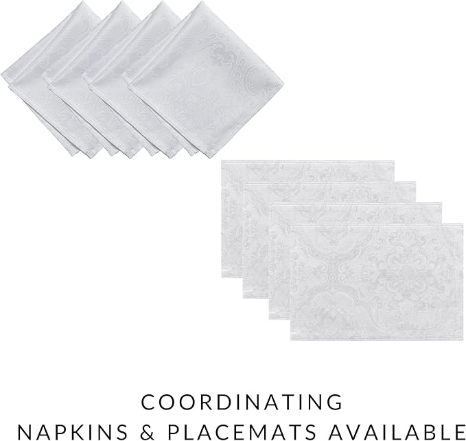 Elrene Home Fashions Caiden Elegance Damask Waterproof, Stain & Wrinkle Resistant Fabric Tablecloth, 70" Round, White